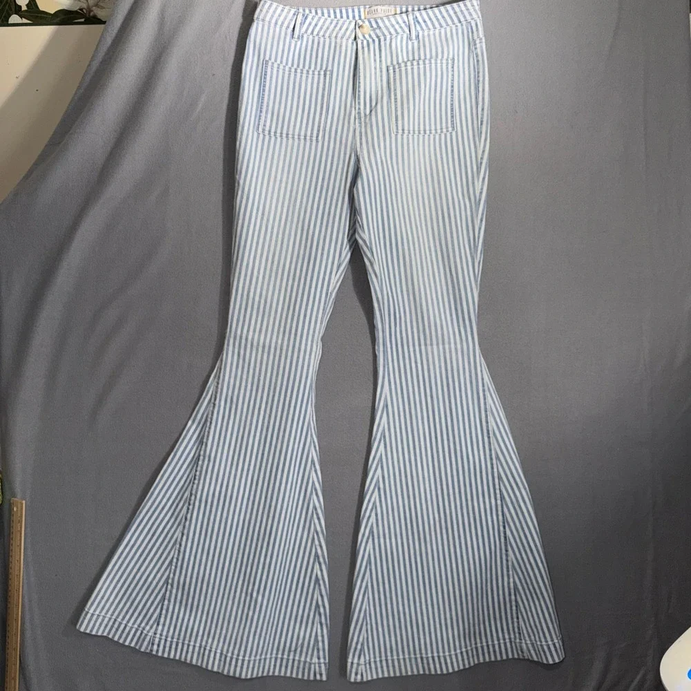 Blank Paige Medium Striped Flare Jeans Retro Boho Coastal Cowgirl Festival